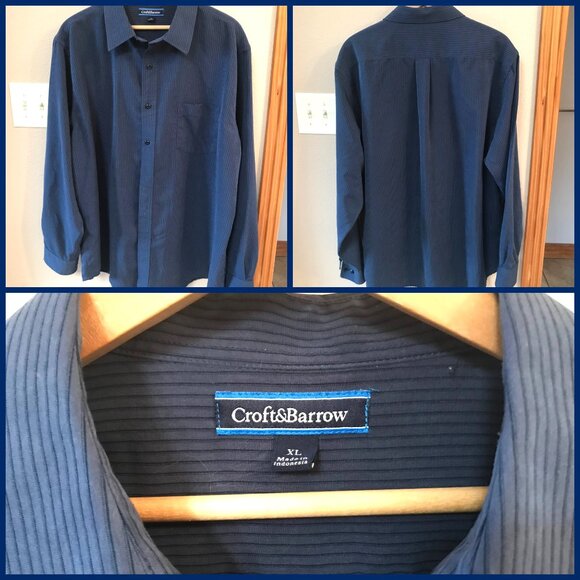 Croft & Barrow Soft Button-Down Shirt: Long Sleeves Navy Black Pinstripe, XL - Picture 9 of 9